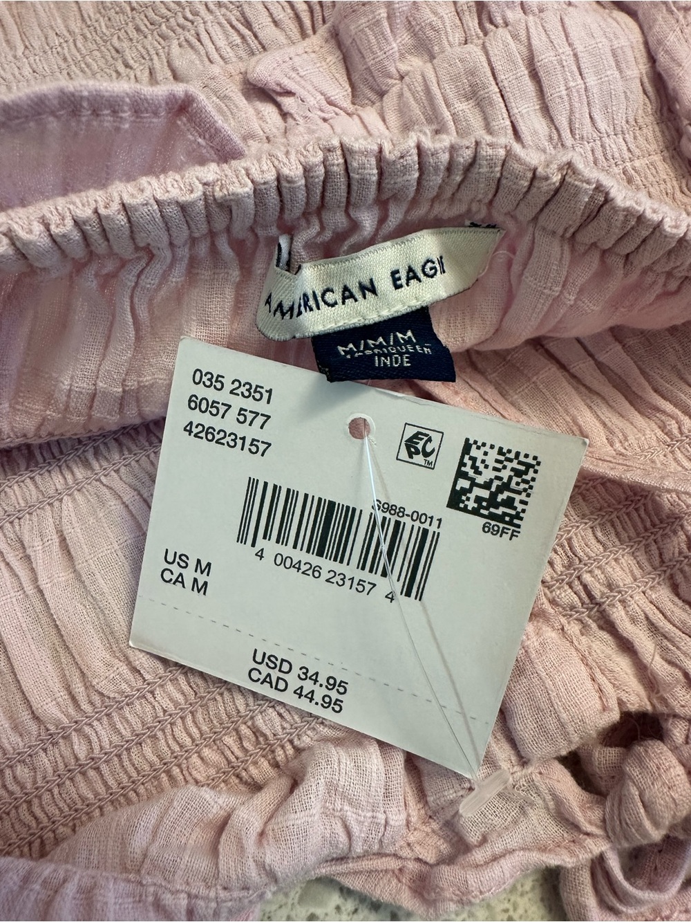 American Eagle Outfitters Light Pink Smocked Ruffle Crop Top - Picture 4 of 4